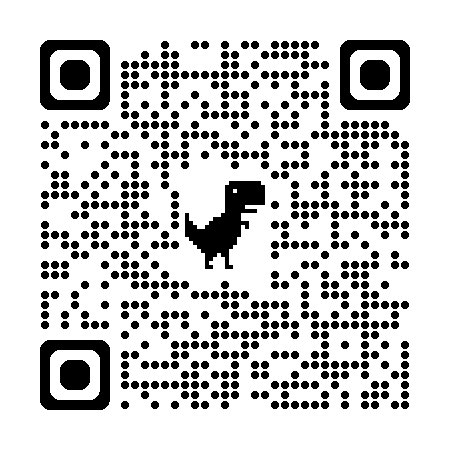 A QR code featuring a dinosaur graphic at the center, designed for quick scanning to access the lunch volunteer sign up.